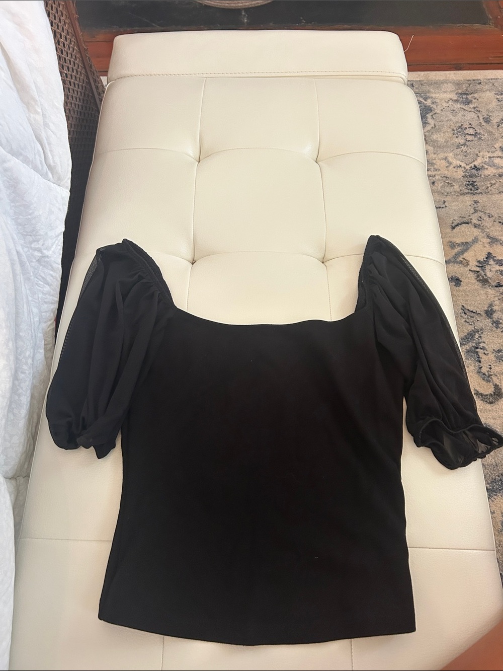 Black Square-Neck Puff Sleeve Blouse